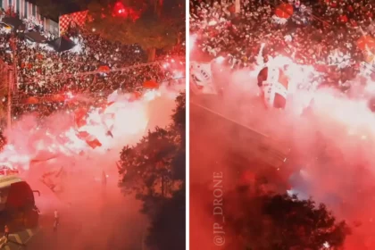 Confira imagens aéreas da festa da torcida do São Paulo antes do jogo contra o Talleres